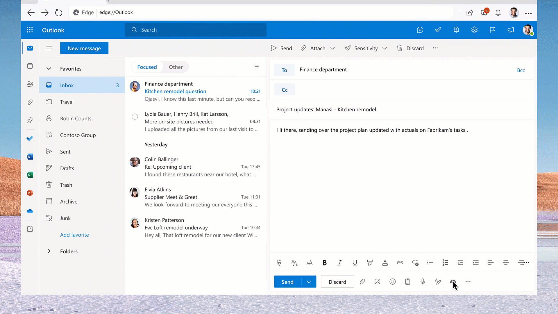 Visual demonstrating a message extension in Outlook on web
